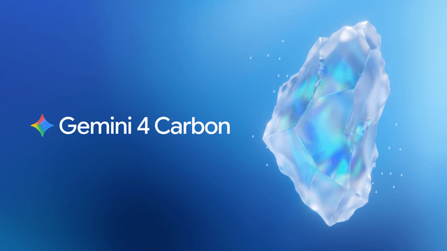 Logotipo de Gemini 4 Carbon junto a un cristal translúcido sobre fondo azul