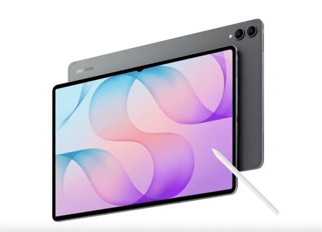Galaxy Tab S12 en gris con el S Pen blanco apoyado en la pantalla
