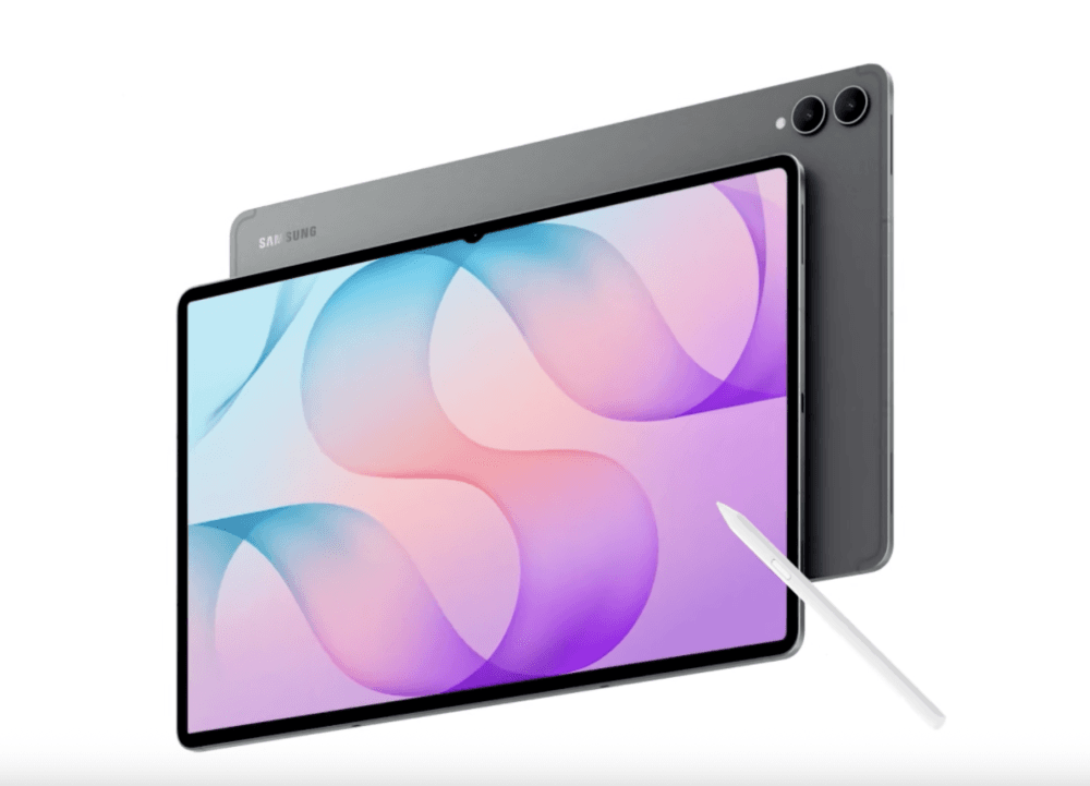 Galaxy Tab S12 en gris con el S Pen blanco apoyado en la pantalla