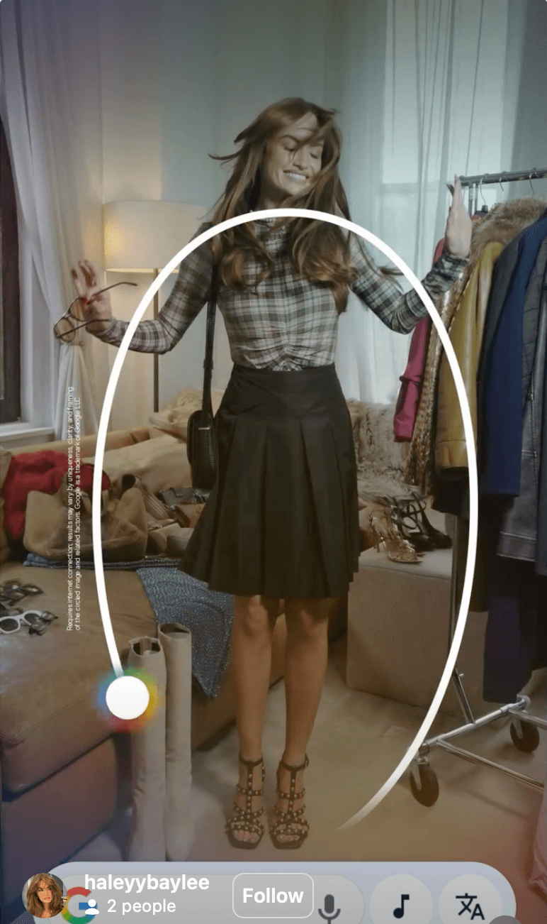 Pantalla de un Galaxy S26 Ultra con Circle to Search marcando el look de una invitada
