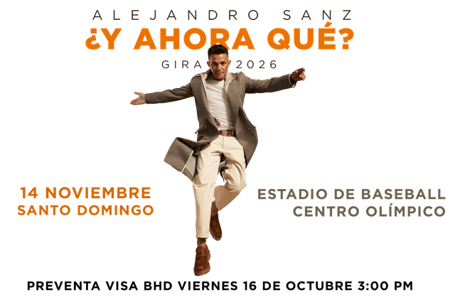 Afiche oficial de la gira ¿Y ahora qué? de Alejandro Sanz con la fecha del 14 de noviembre en el Centro Olímpico