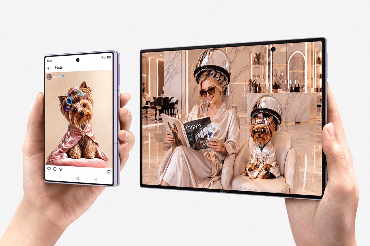 Galaxy Z Fold8 cerrado y abierto, mostrando la nueva proporción de su pantalla