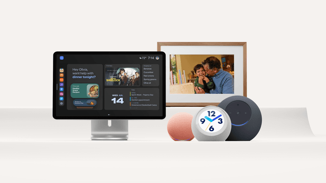 Los nuevos Echo Show 16, Alexa Photo Frame, Echo Dot, Echo Time y Echo Studio de Amazon, juntos