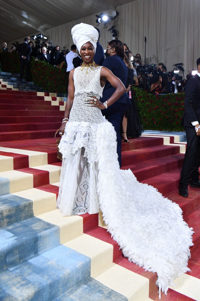 British actress Cynthia Erivo arrives for the 2022 Met Gala at the Metropolitan Museum of Art on May 2, 2022, in New York. - The Gala raises money for the Metropolitan Museum of Art's Costume Institute. The Gala's 2022 theme is "In America: An Anthology of Fashion". (Photo by ANGELA  WEISS / AFP) (Photo by ANGELA  WEISS/AFP via Getty Images)